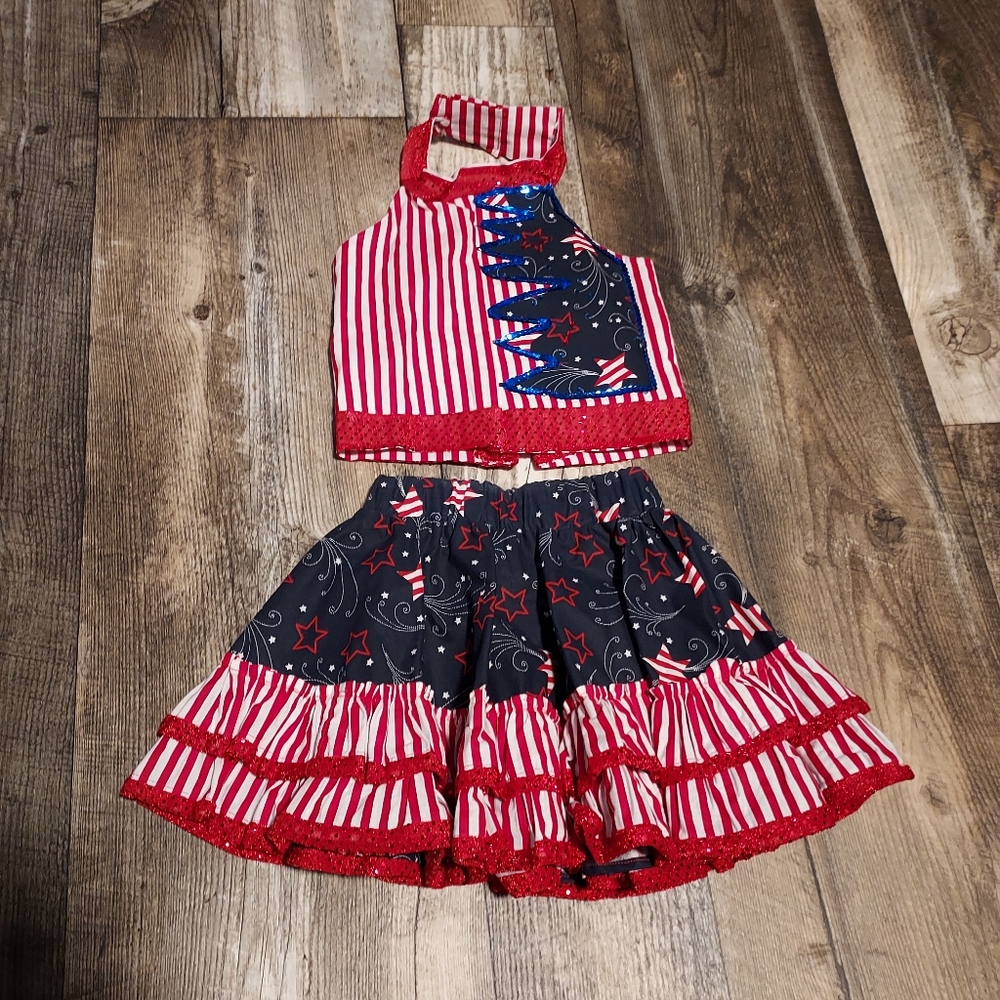 Red and Blue Striped Halter Top and Skirt Set